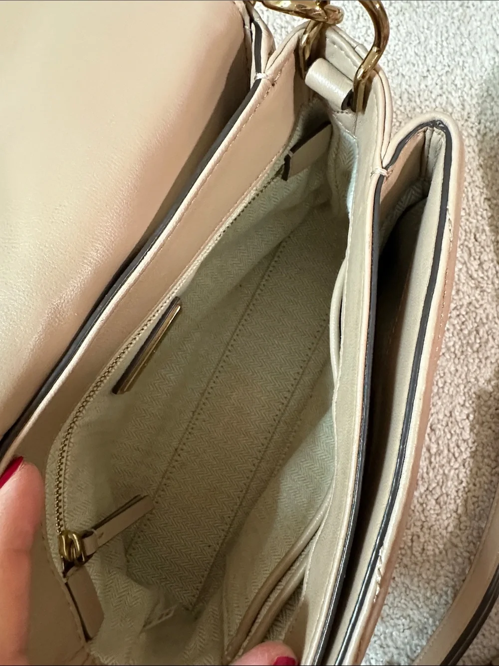 Tory Burch Quilted Chevron Top-Handle Satchel in Nude Tan